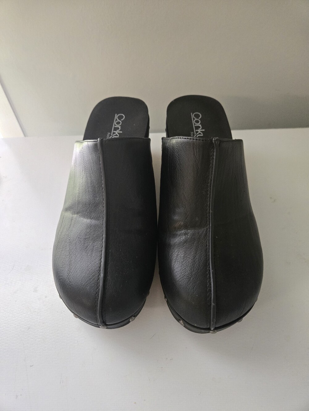 Corkys Black Leather Clog Mules